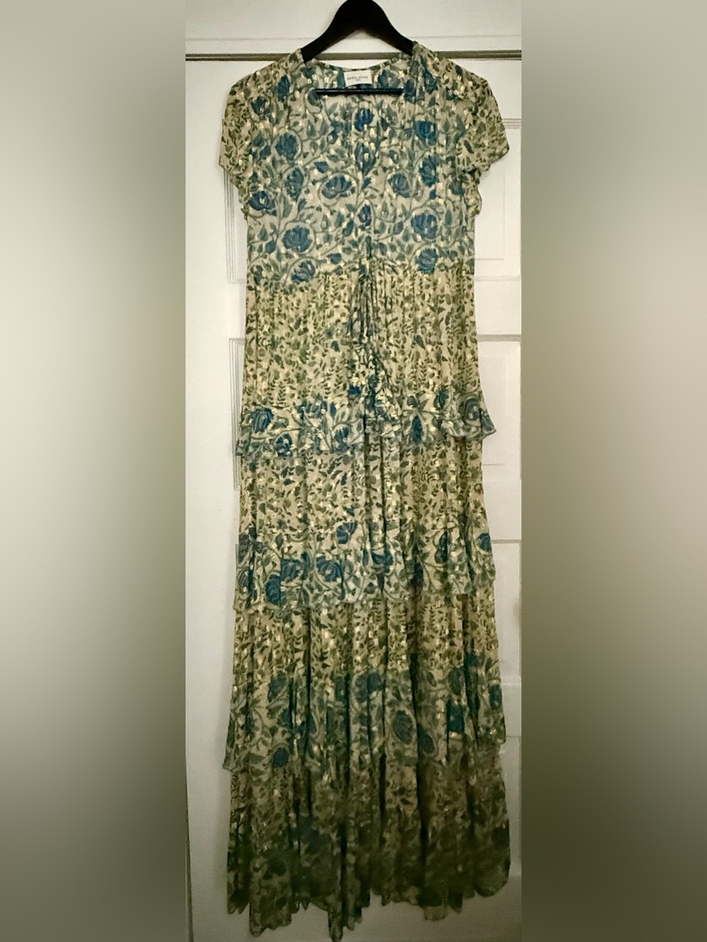 Boho Floral Tiered Maxi Dress in Cream and Teal